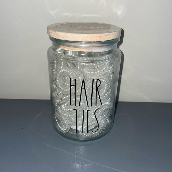 Rae Dunn hair ties glass jar with wood lid - Picture 1 of 2